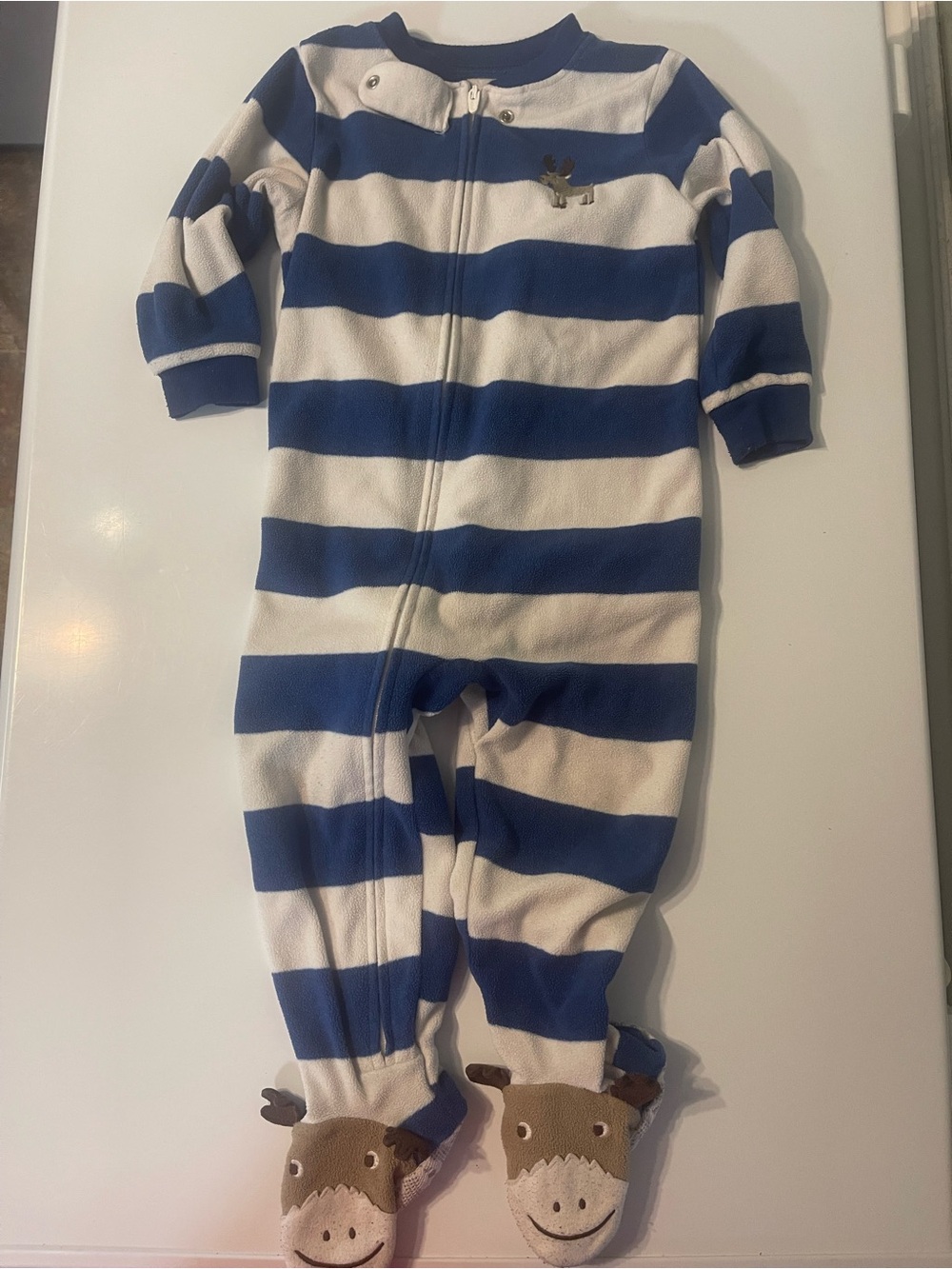 Carter's Blue and White Striped Footed One-Piece with Animal Feet